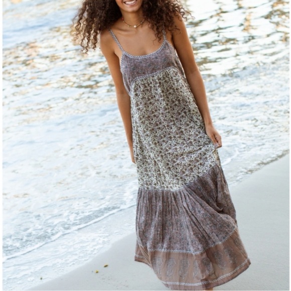 NATURAL LIFE Dresses & Skirts - Natural Life Womens Medium Brown Blue Journey Maxi Slip Floral Dress New